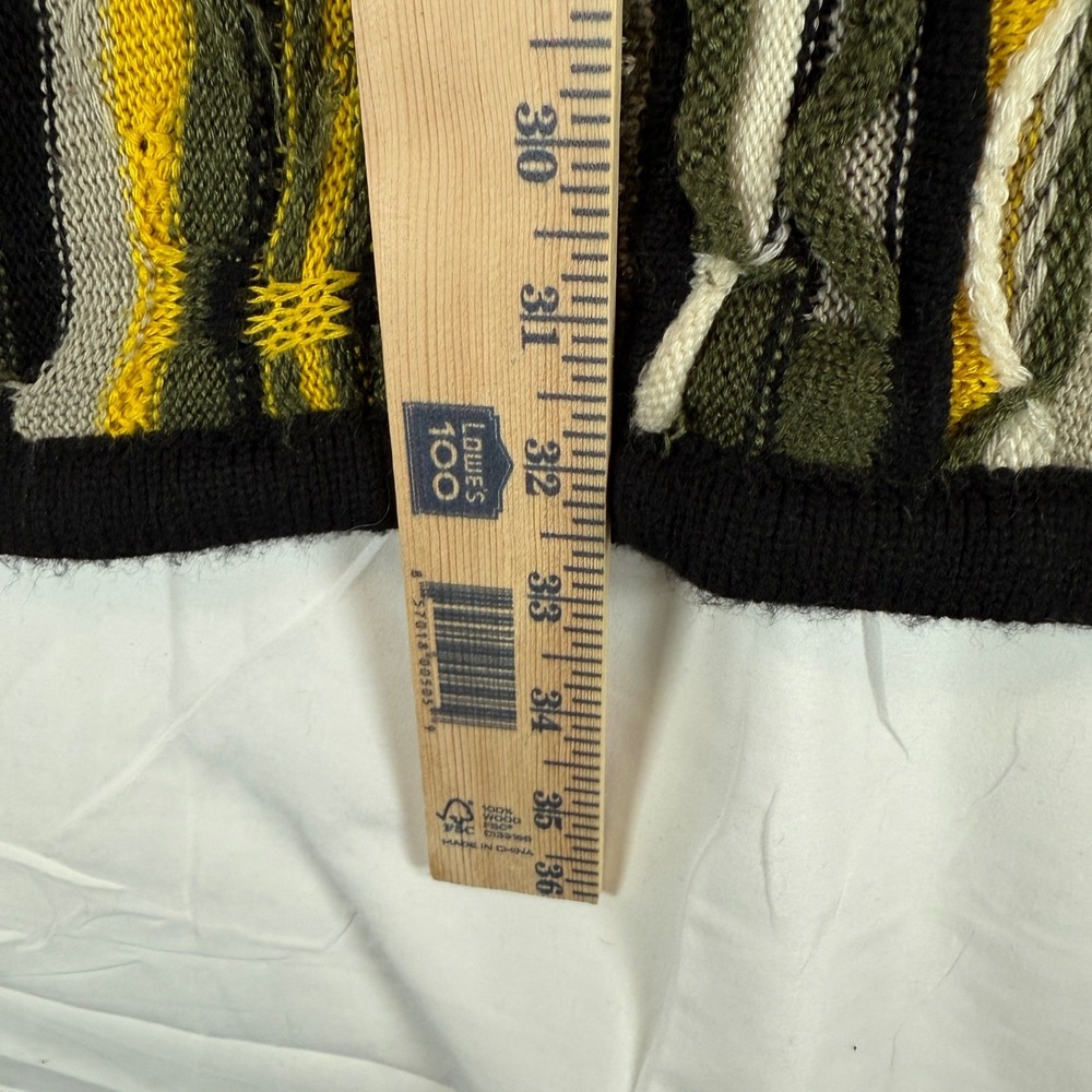 Coogi Australia Vintage 3D Knit Sweater XXL Green Yellow Black Vertical Stripe - Picture 7 of 8
